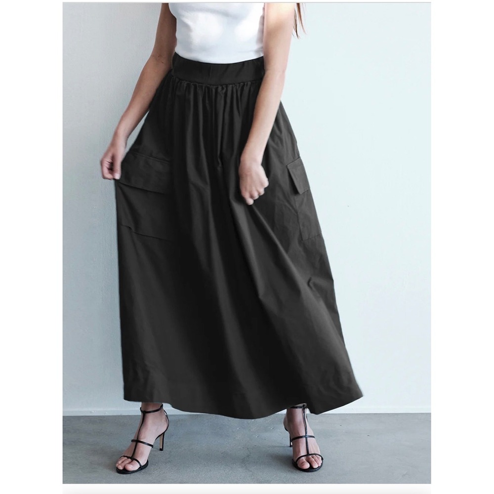 Stateside Cargo Maxi Skirt Womens Small Navy Blue Cotton Poplin Ribbed Waistband